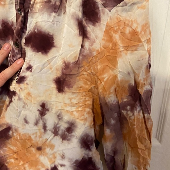 love 21 Small Tye dye button up shirt Blouse adjustable Sleeve purple orange - Picture 5 of 7